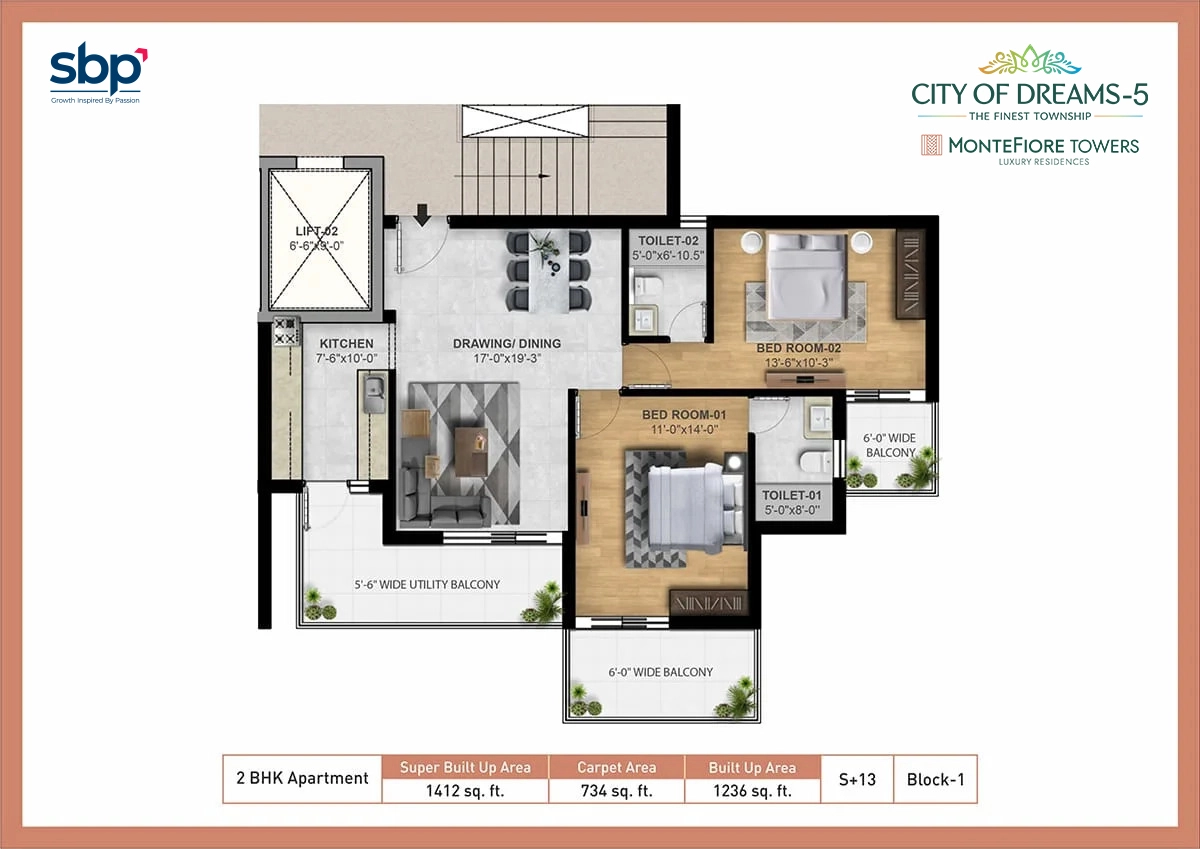 2BHK-Montefiore Layout Plan
